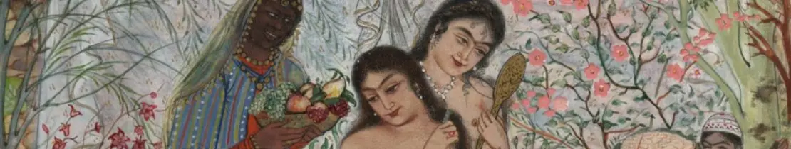 Detalle de la miniatura persa "Mujeres bañandose" de Akefeh von Koerber (Monchi-Zadeh)