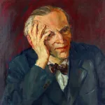Akefeh von Koerber: Retrato del crítico teatral de Leipzig Hans-Georg Richter, óleo sobre cartón, Leipzig 1945
