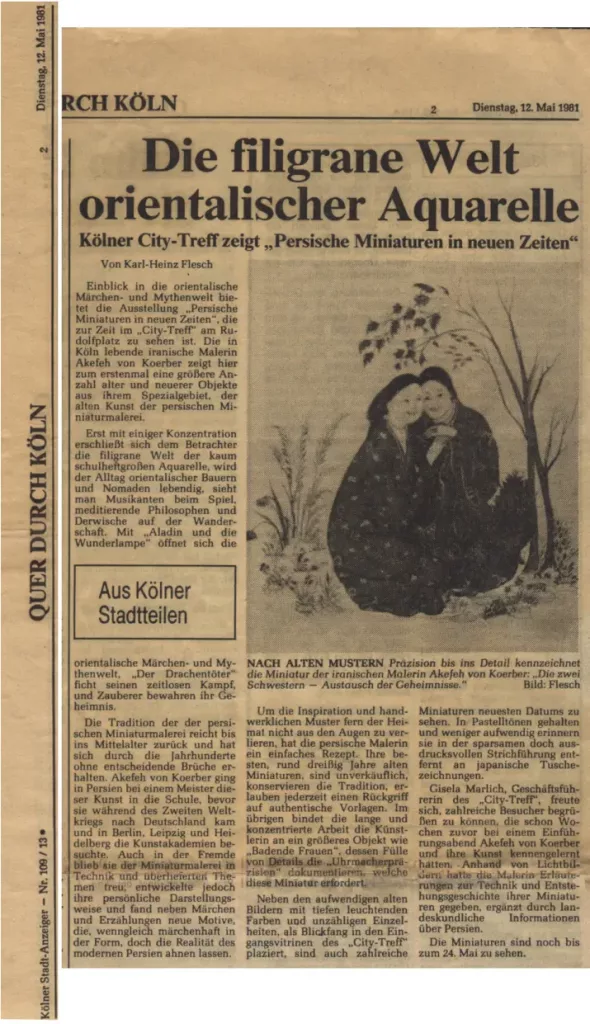 1981 akefeh von koerber zeitungsartikel koelner stadtanzeiger