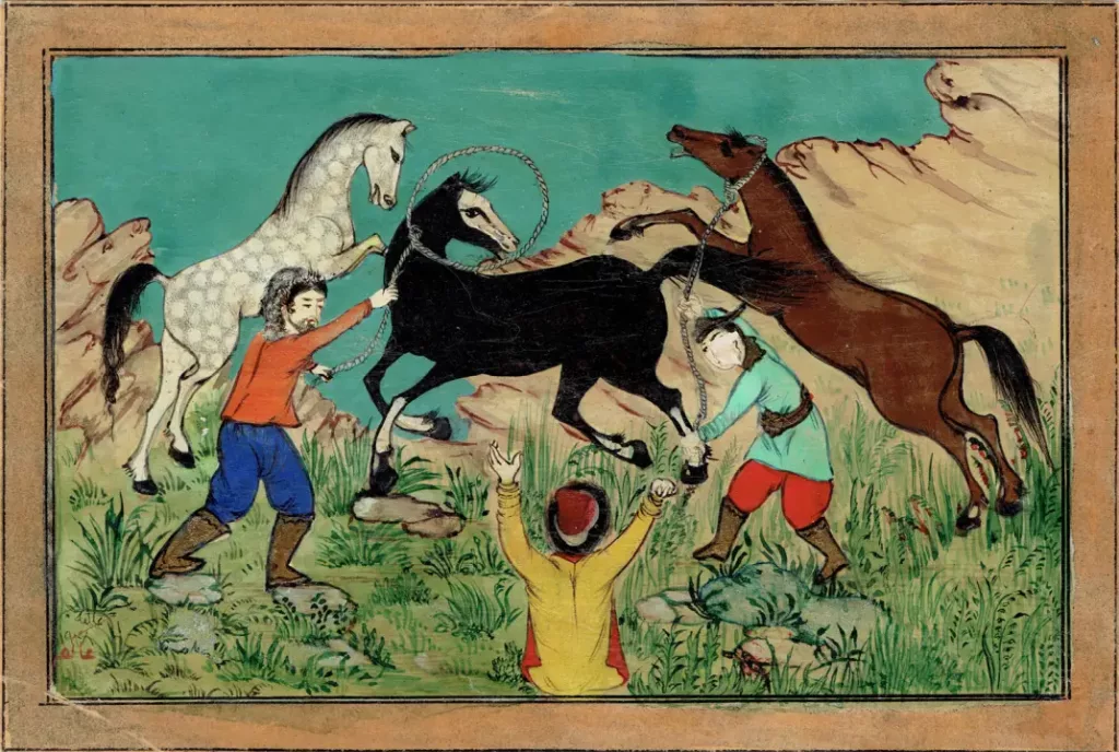 Akefeh von Koerber : Attraper les chevaux sauvages, miniature persane