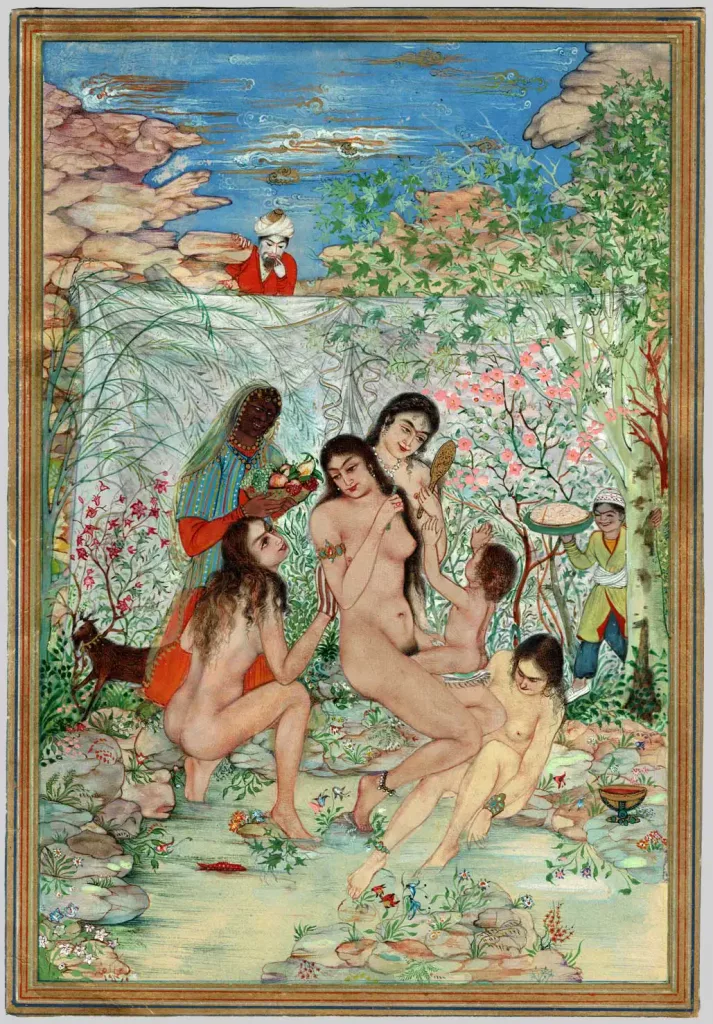 Persian miniature: Bathing women