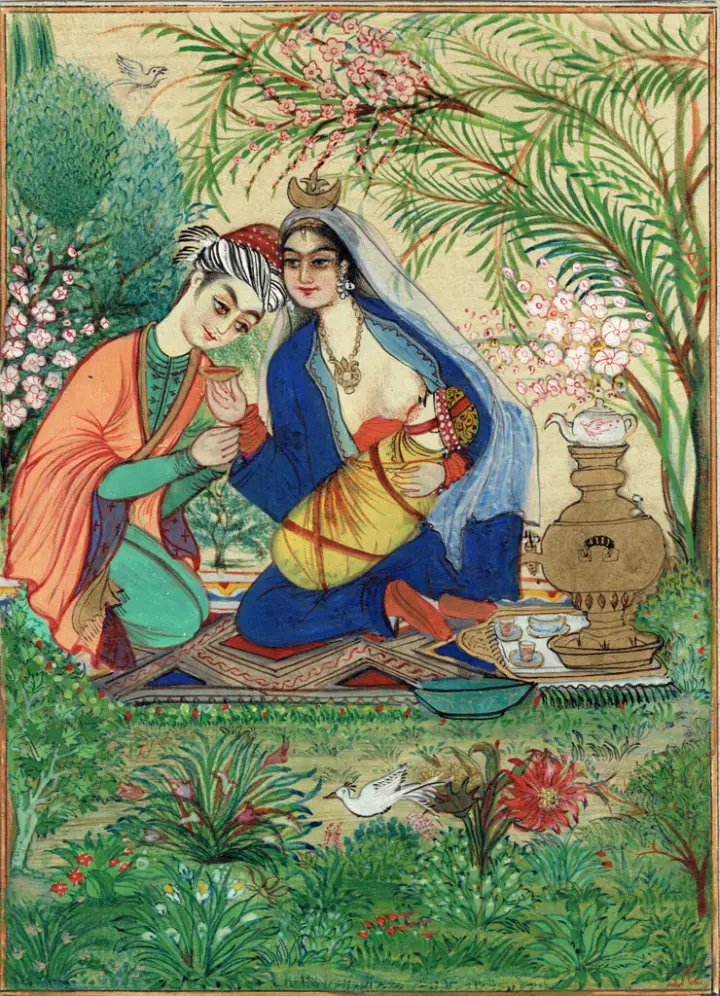 Akefeh von Koerber : Couple avec enfant, miniature persane