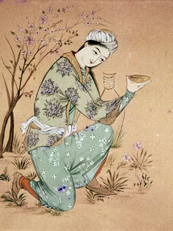 Femme avec un bol de vin