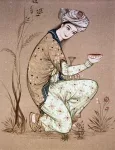 m023 persische miniatur junger mann mit weinschale