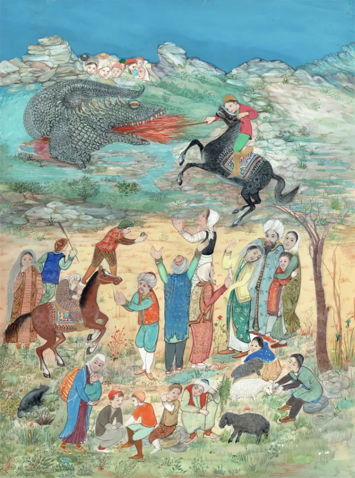 Akefeh von Koerber : Victoire sur le dragon, miniature persane