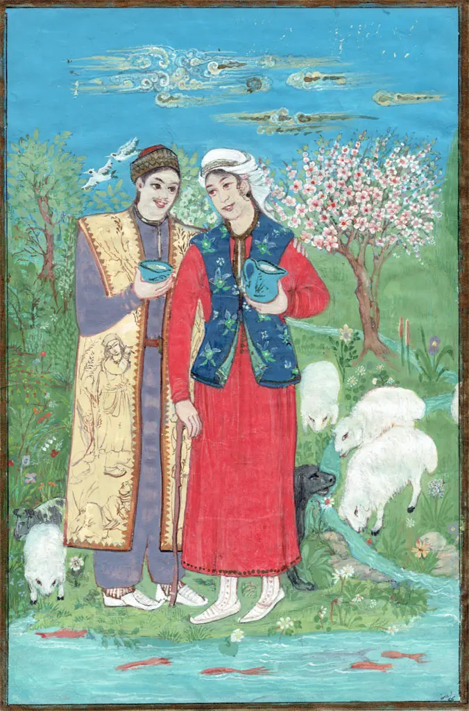 Akefeh von Koerber : Shepherds by the River,persian miniature