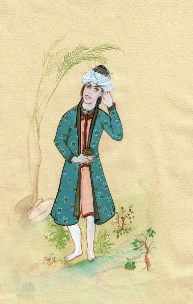 Akefeh von Koerber : Chanteur en tenue de fête, miniature persane