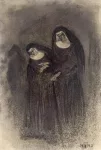 z005 kohlezeichnung zwei nonnen nach bombenangriff